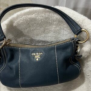 Prada Dark Blue Daino Leather Shoulder Bag